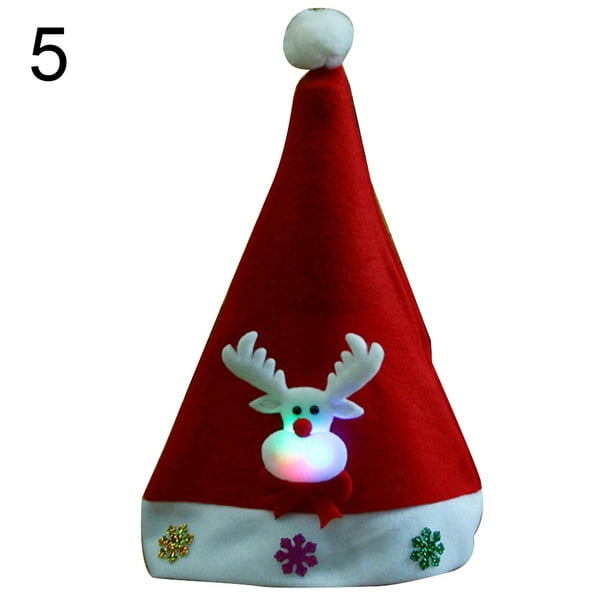 Adults Kids LED Light Christmas Hat Santa Claus Snowman Elk Party Gifts Xmas Cap